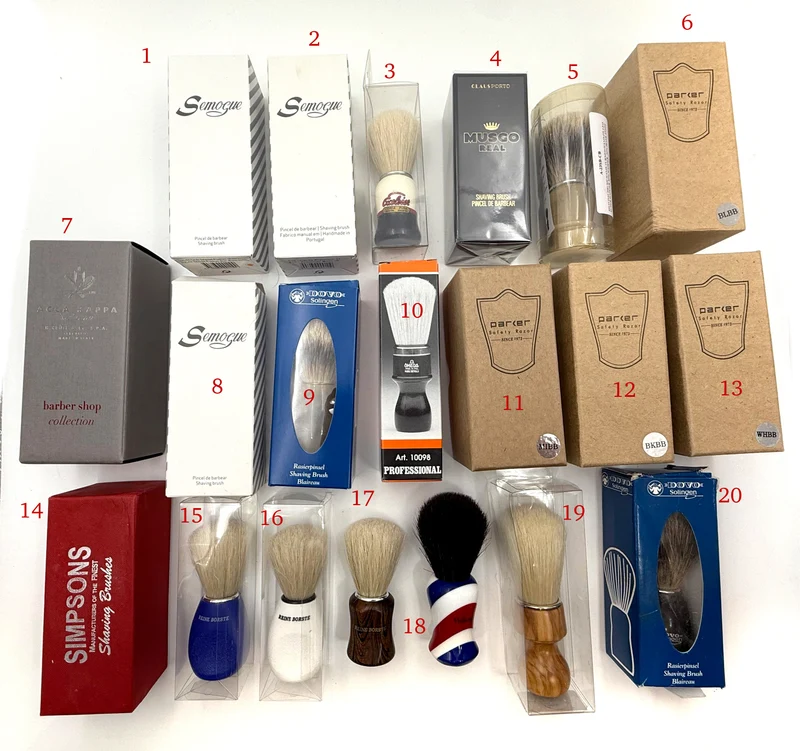 Various Makers Shaving Brushes - Semogue, Omega, Simpsons, Parker, Dovo, Thiers Issard