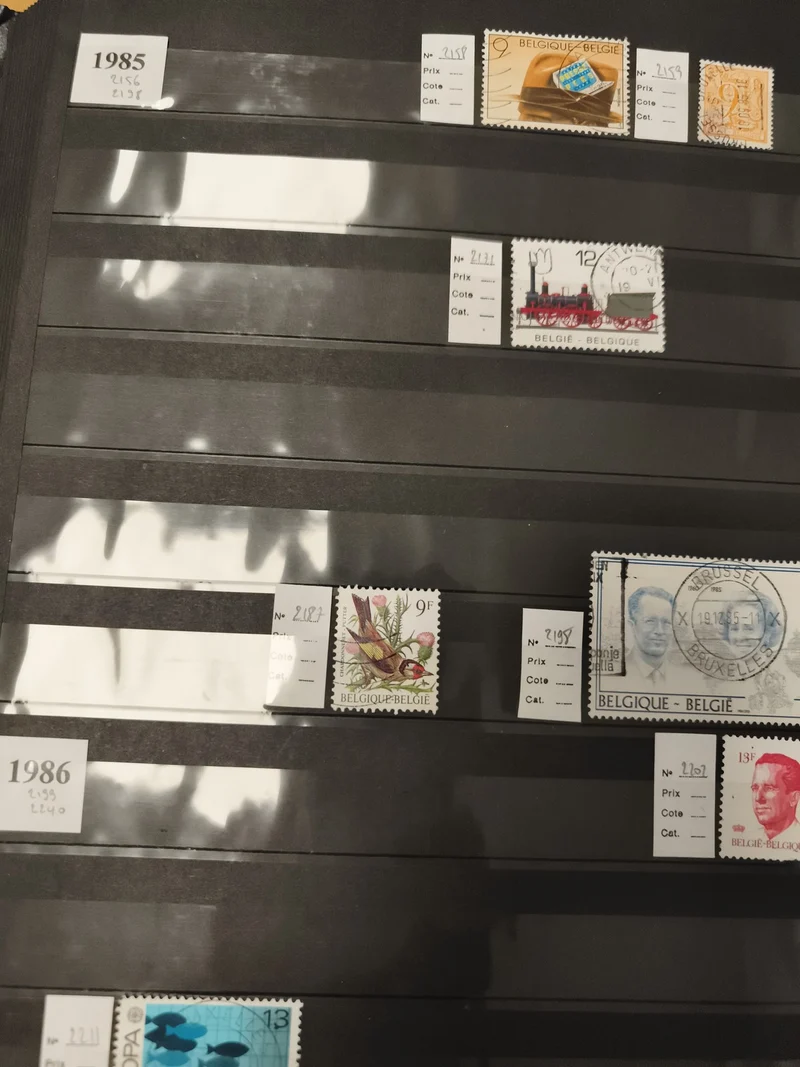 Timbres Belgique 1985-1986, oblitérés et neufs, motifs divers, philatélie