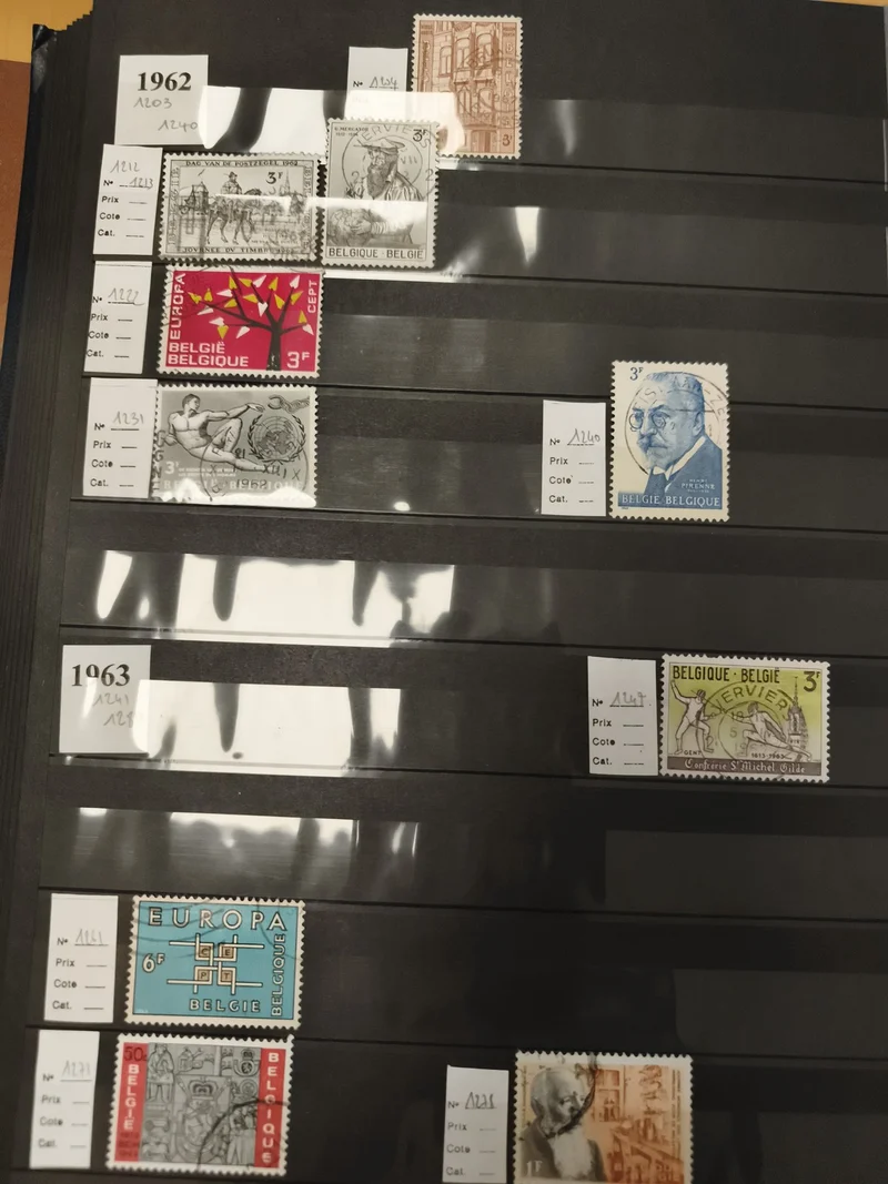 Timbres Belgique 1962-1963 oblitérés, motifs historiques et Europa, philatélie
