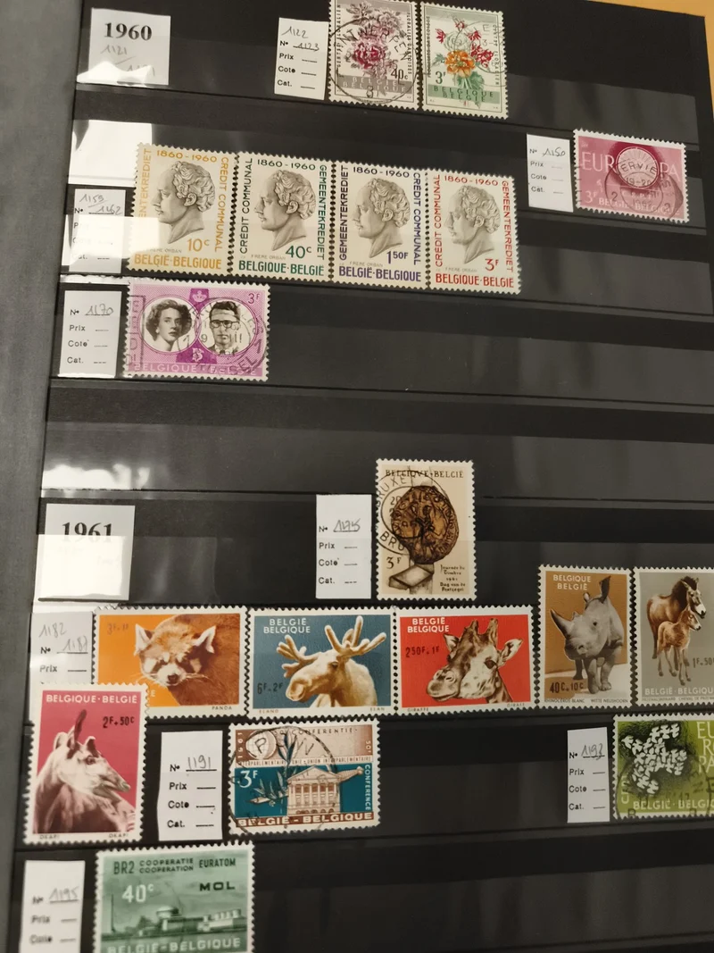 Timbres Belgique 1960-1961 animaux personnalités Europa philatélie lot thématiqu