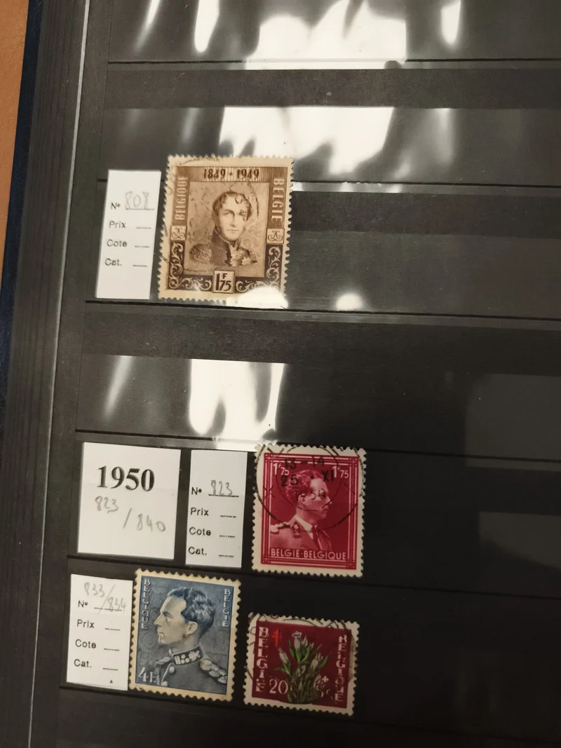 Timbres Belgique 1849-1949, 1950, portraits royaux, lot philatélie