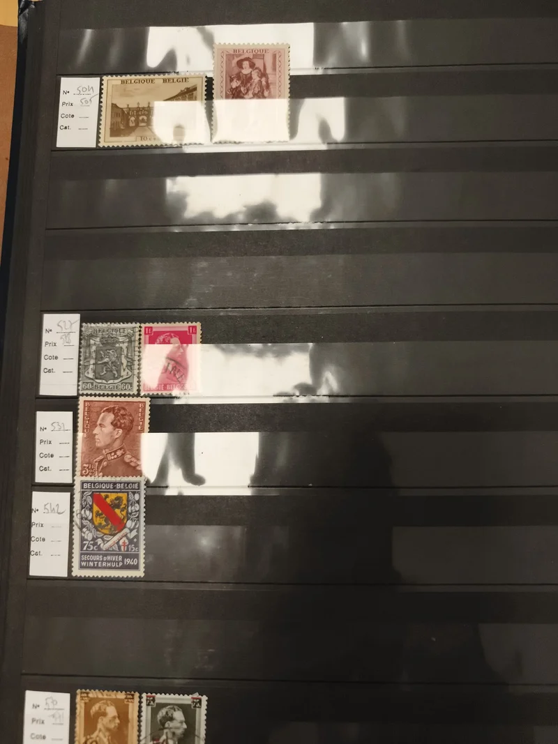 Timbres Belgique lot x7, Secours Hiver 1960, roi Baudouin, thématique architectu