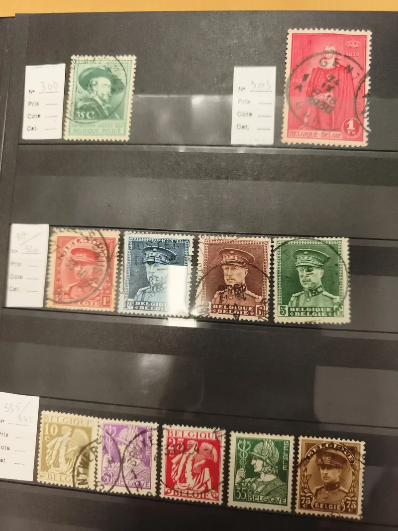 Timbres oblitérés Belgique lot x10 portraits rois, artistes, années 1930-40