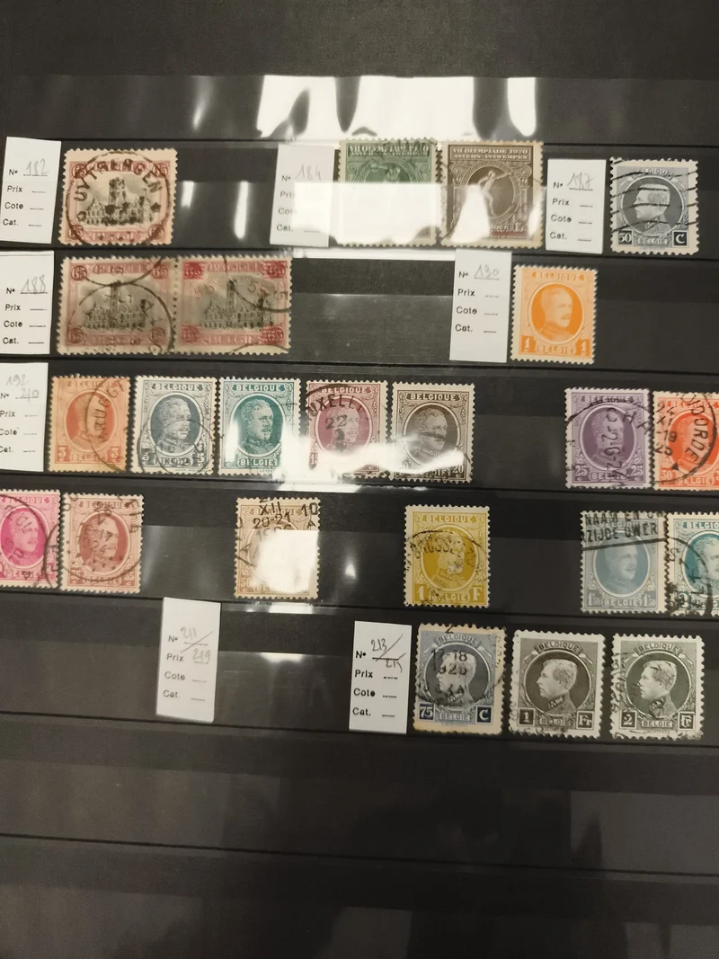 Timbres Belgique anciens oblitérés, lot philatélie, effigies et monuments
