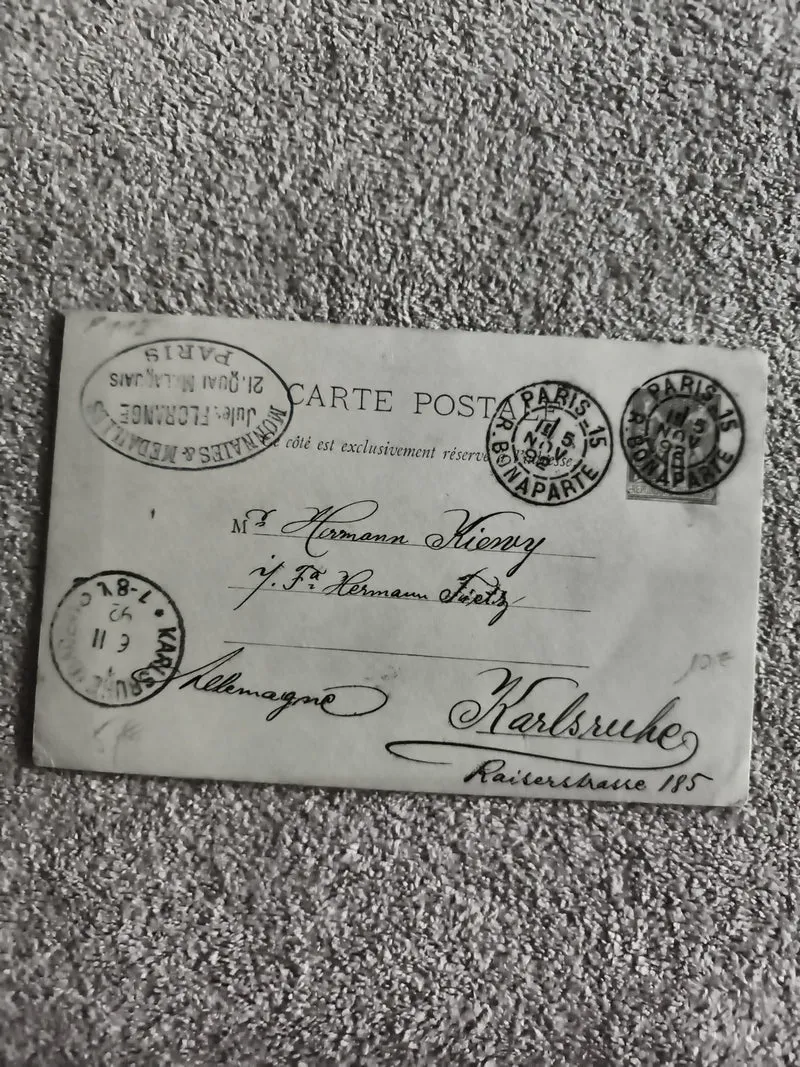 Lettre ancienne oblitérée Paris Karlsruhe Allemagne philatélie cachets XIXe
