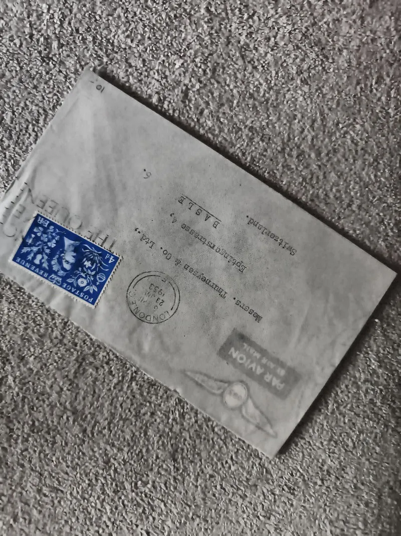 Lettre affranchie 1952 timbre GB bleu 4d Par Avion philatélie (Ref 1)