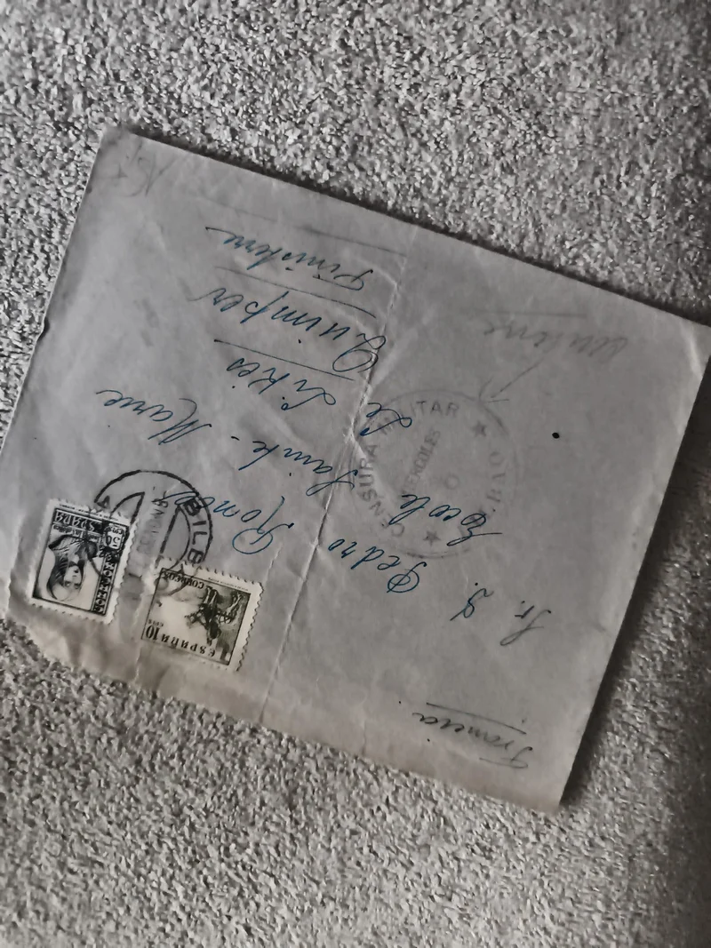 Lettre ancienne timbrée Espagne, 2 timbres oblitérés, philatélie postal (Ref 1)