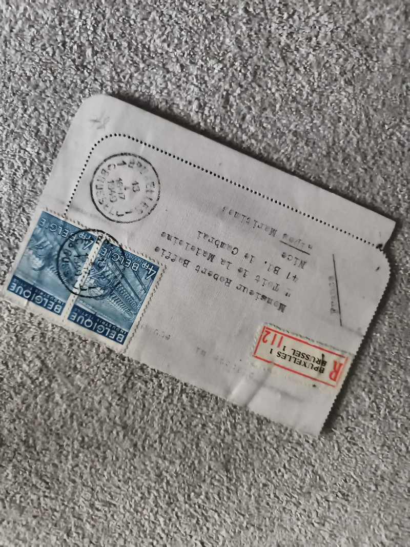 Lettre recommandée Belgique timbres bleus oblitérés Philatélie (Ref 1)