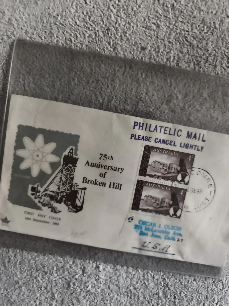 Lettre premier jour Broken Hill Australie 1958, 75th Anniversary, timbres philat