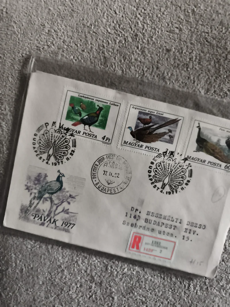 Lettre premier jour Hongrie 1977 oiseaux MAGYAR POSTA affranchissement philatéli