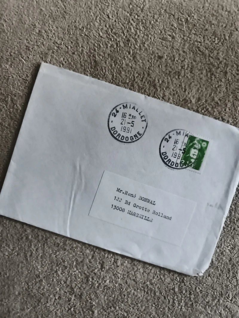 Lettre oblitérée 1991 Miallet Dordogne timbre Marianne philatélie (Ref 1)