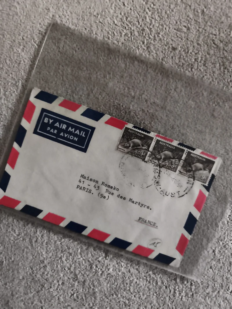 Lettre Air Mail Australie France enveloppe affranchie timbres 1960s philatélie (