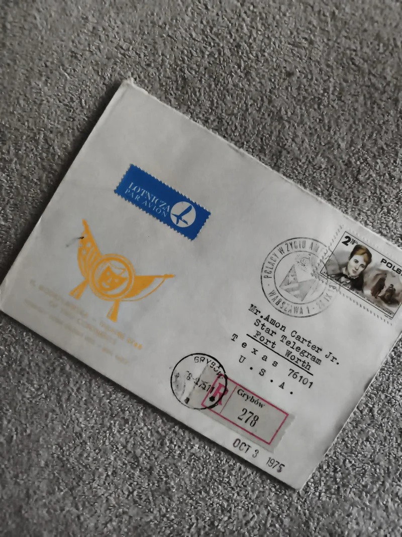 Lettre aérienne Pologne 1975 timbre Chopin cachet Grybów philatélie (Ref 1)