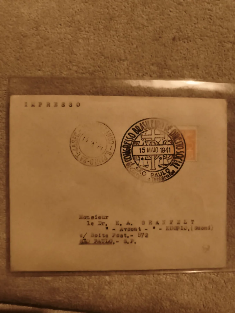 Lettre oblitérée 1941 Brésil São Paulo IMPRESSO philatélie (Ref 1)