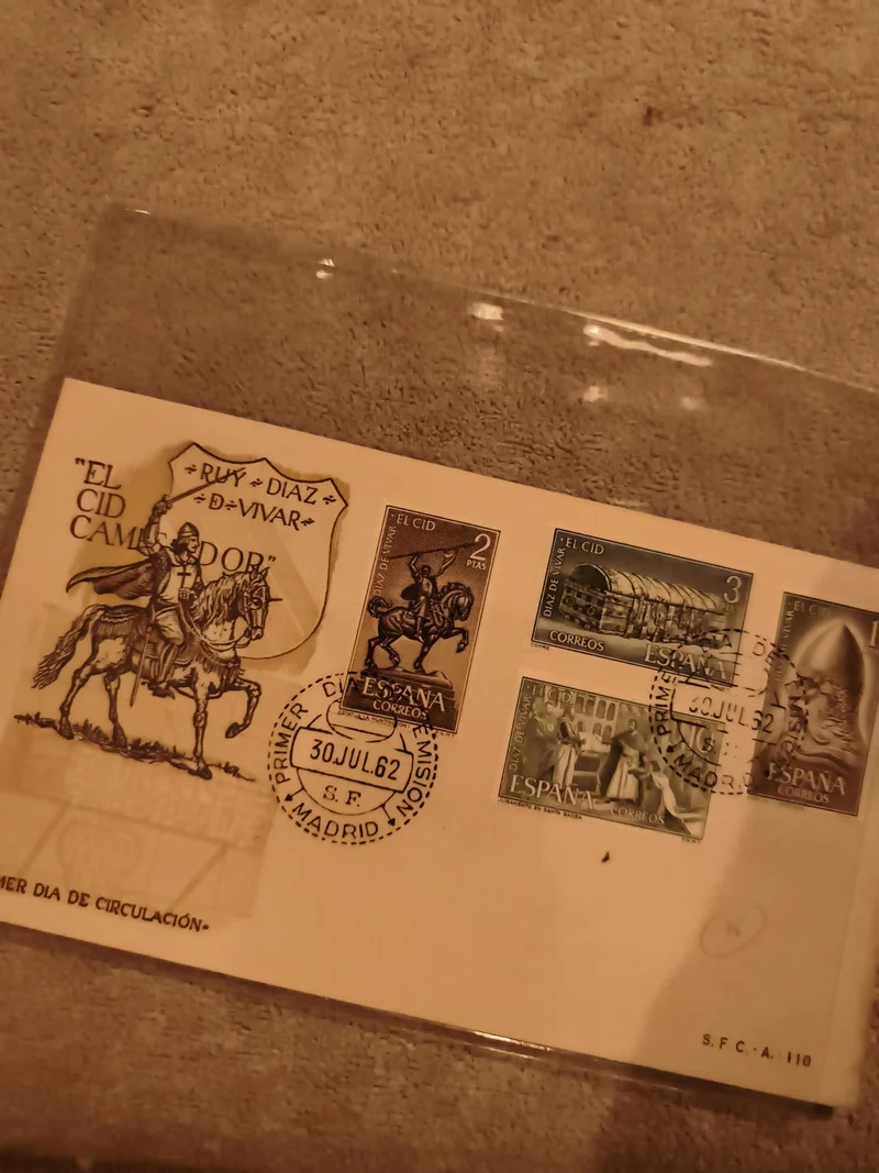 Lettre premier jour Espagne 1962 El Cid 4 timbres Madrid philatélie (Ref 1)