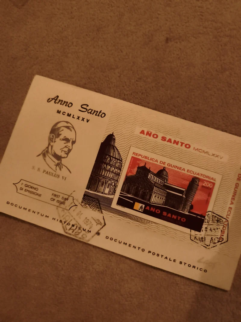 Lettre 1er Jour Anno Santo 1975 timbre Guinée Équatoriale philatélie (Ref 1)