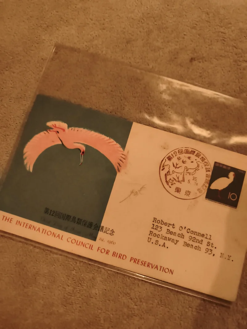 Lettre premier jour Tokyo 1960 oiseau grue Conseil Bird Preservation philatélie
