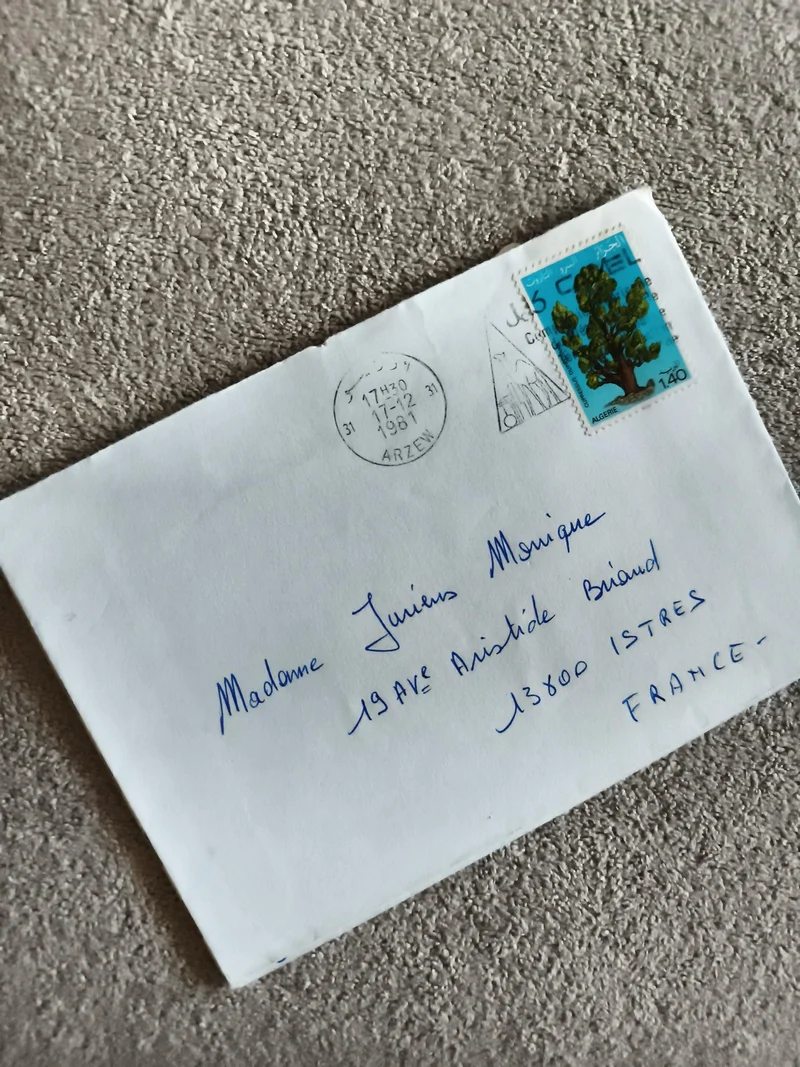 Lettre oblitérée Algérie 1981 timbre arbre 1.40 philatélie poste France