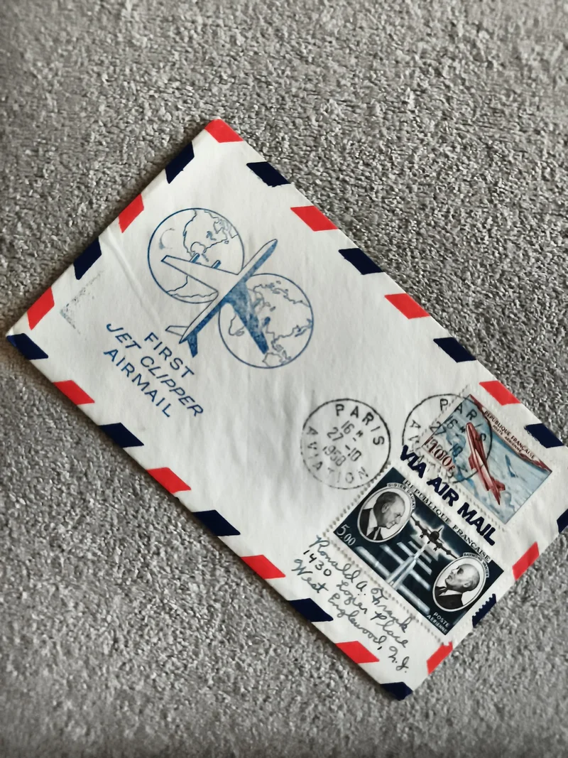 Lettre aérienne First Jet Clipper Air Mail Paris timbres aviation philatélie