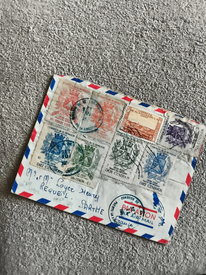 Lettre aérienne Salvador 1954 timbres commémoratifs oblitérés philatélie