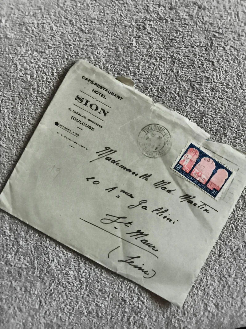 Lettre Hôtel Sion Toulouse timbres Centenaire Algérie RF oblitérés philatélie