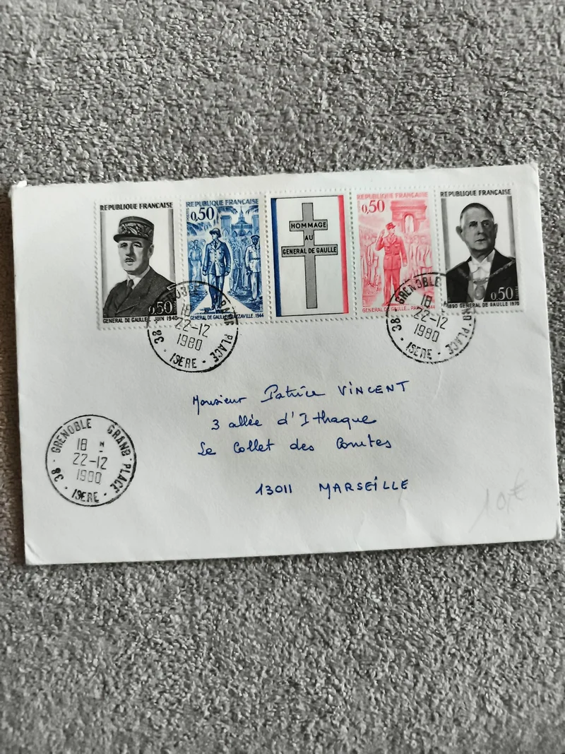 Lettre affranchie timbres De Gaulle 1980 oblitération Grenoble philatélie France