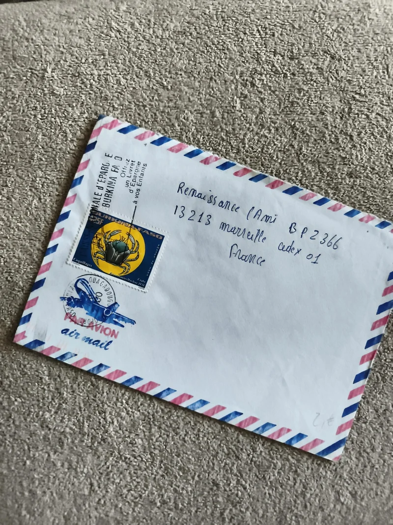 Lettre avion Burkina Faso timbre 25F affranchie philatélie courrier air mail