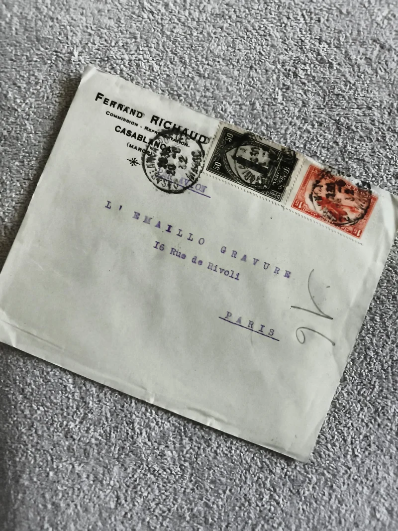 Lettre affranchie Maroc Casablanca timbres 50c 15c oblitérés Paris philatélie