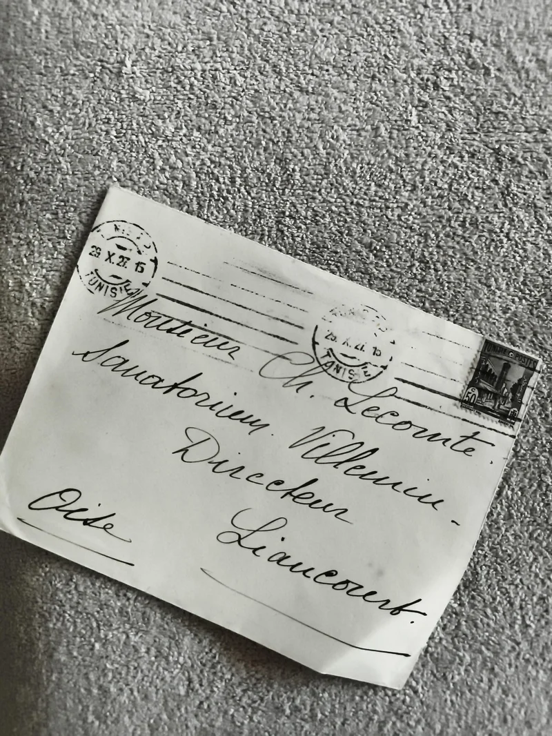 Lettre oblitérée Tunisie 1926 timbre 50c philatélie cachet postal