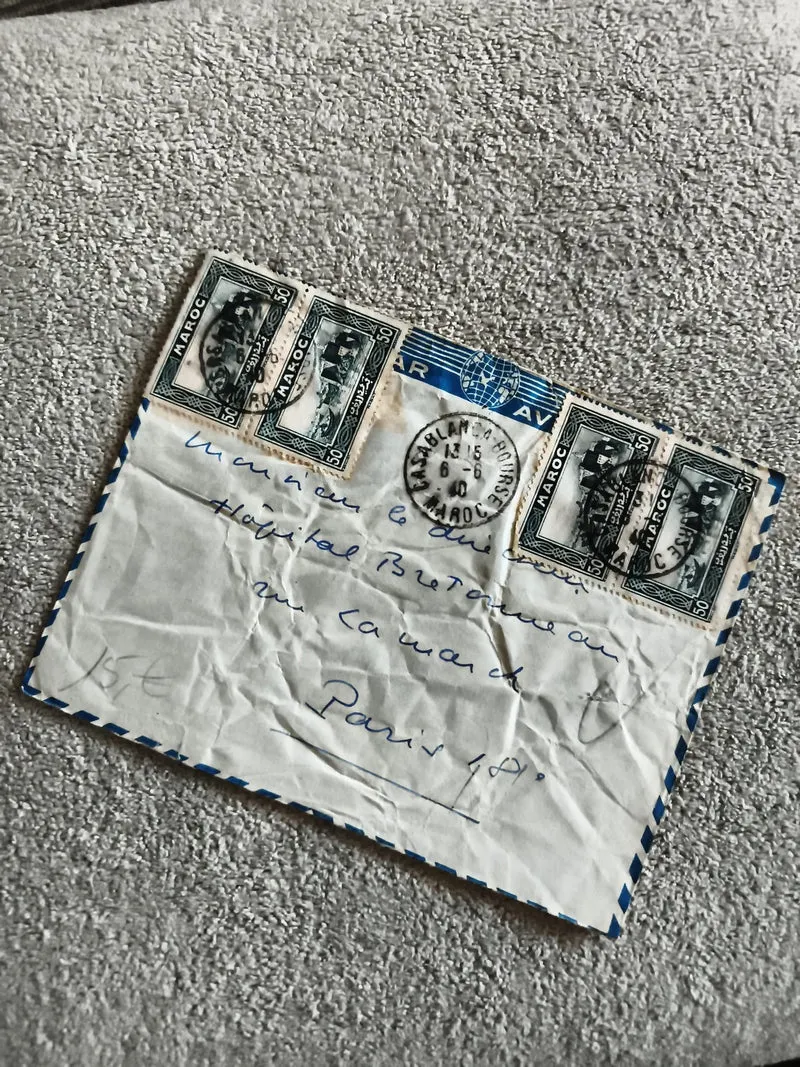 Lettre avion Maroc timbres 50c Casablanca Paris philatélie courrier postal