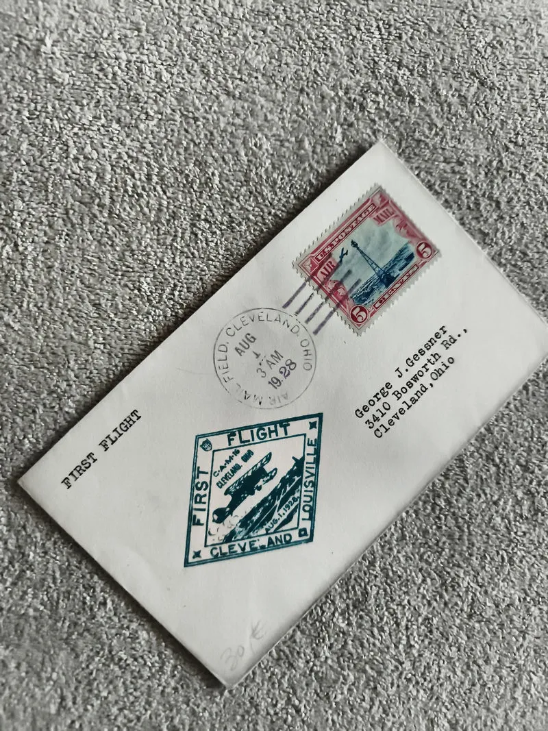 Lettre premier vol First Flight Cleveland 1928 timbre USA philatélie aviation