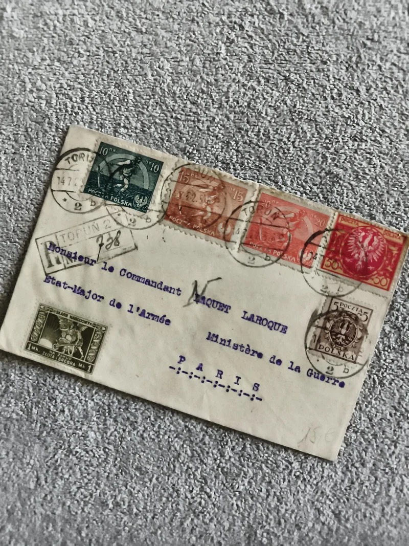Lettre affranchie Pologne 1947 timbres Toruń Paris philatélie militaire