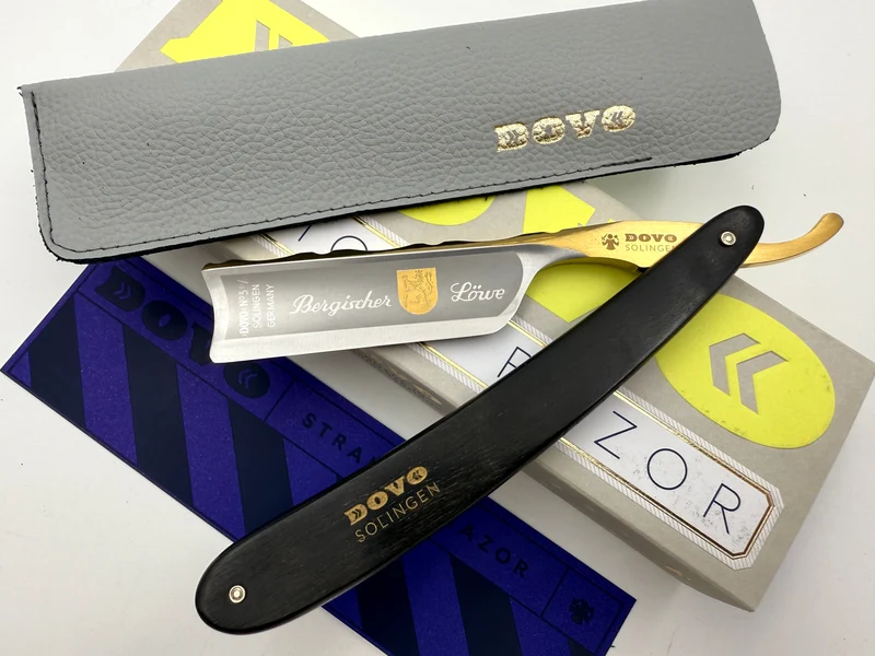 Dovo "Bergischer Lowe" Ebony Wood Handle 6/8 Full Hollow Solingen Straight Razor