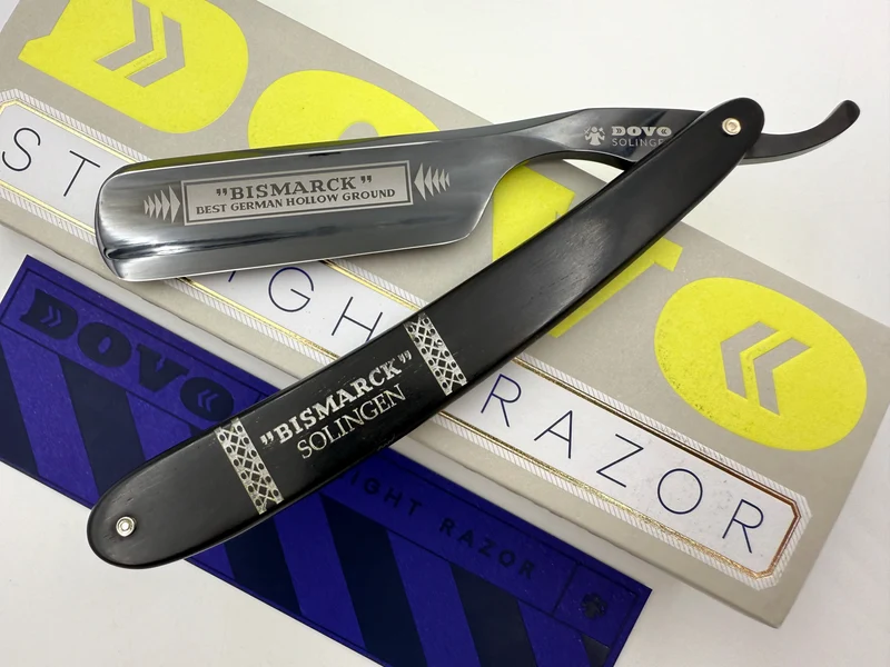 Dovo "Bismarck Ebony" 6/8 Black Blade with Ebony Handle Full Hollow Solingen Straight Razor