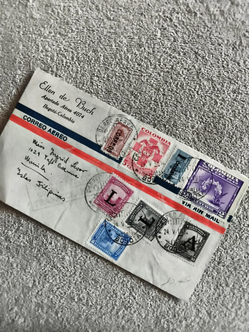 Lettre affranchie Colombie 6 timbres CORREO AEREO oblitérés philatélie
