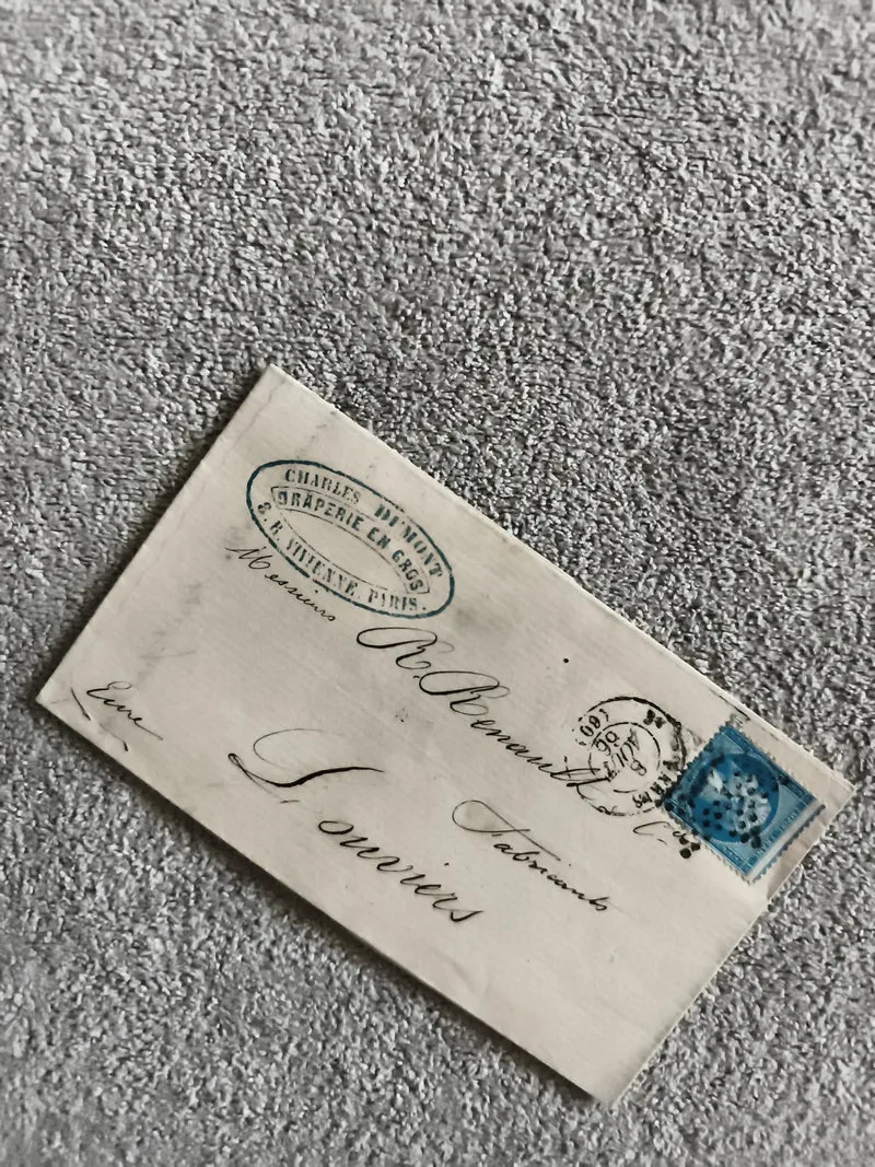 Lettre ancienne timbrée France 19e, cachet Charles Dumont, philatélie
