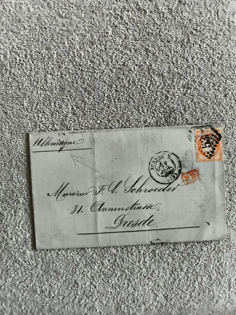 Lettre ancienne affranchie timbre orange Allemagne oblitérée Dresden philatélie