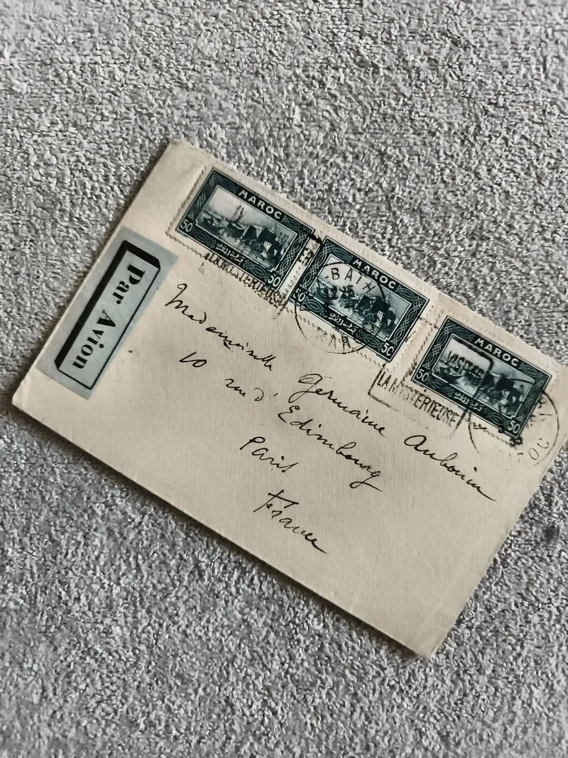 Lettre affranchie timbres Maroc 50c La Kasbah Par Avion philatélie Paris