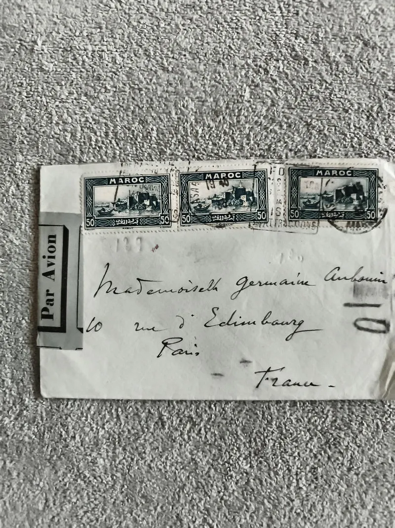 Lettre affranchie Maroc 3 timbres 50c Par Avion Paris Philatélie France