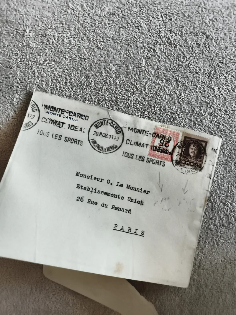 Lettre affranchie Monaco Monte-Carlo timbres 1940s philatélie Paris