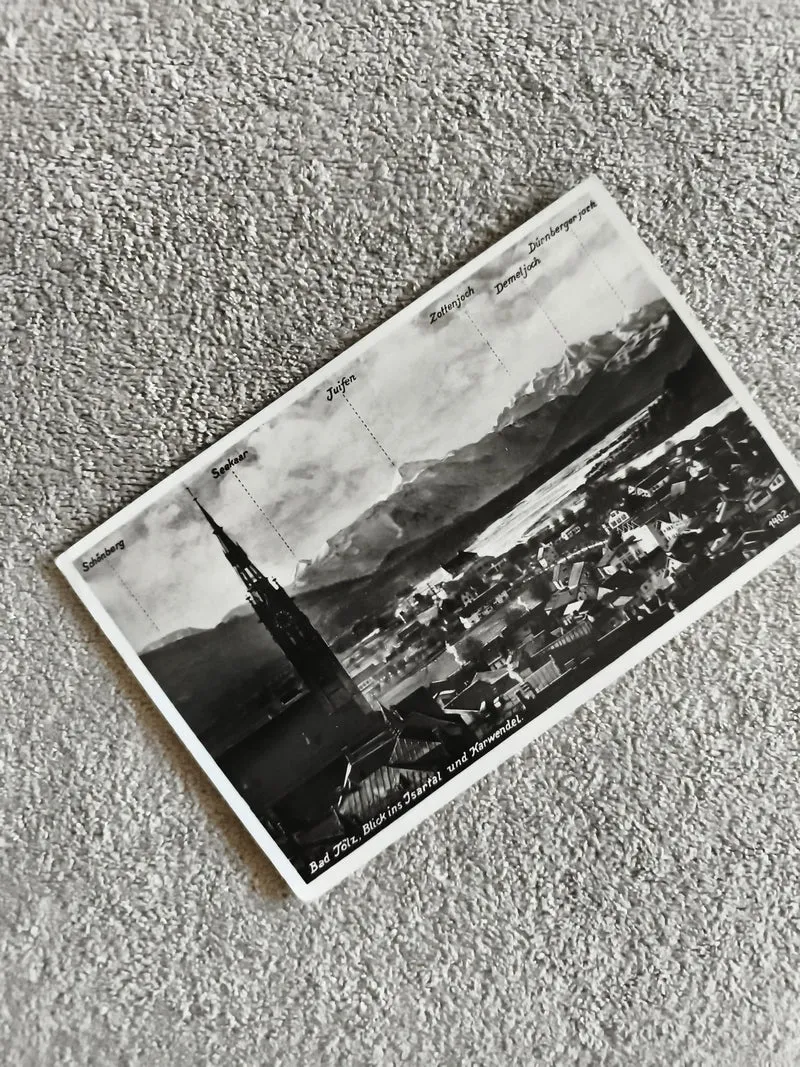 Carte postale Bad Tölz vue montagne noir et blanc philatélie paysage