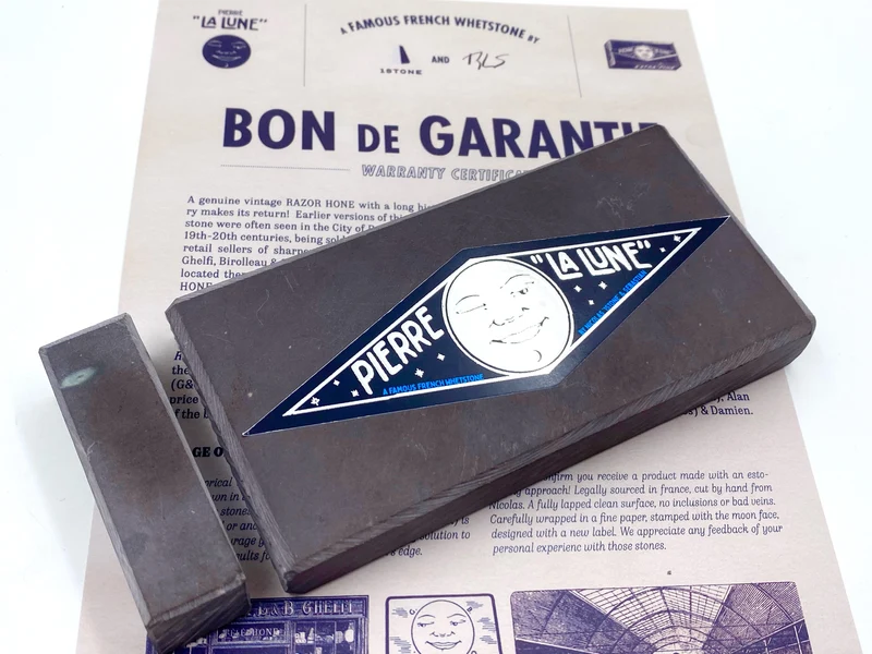 Pierre "La Lune" - 120x60mm (4.75x2.25") -French Fine Finishing Razor Hone Sharpening Stone with Slurry Stone