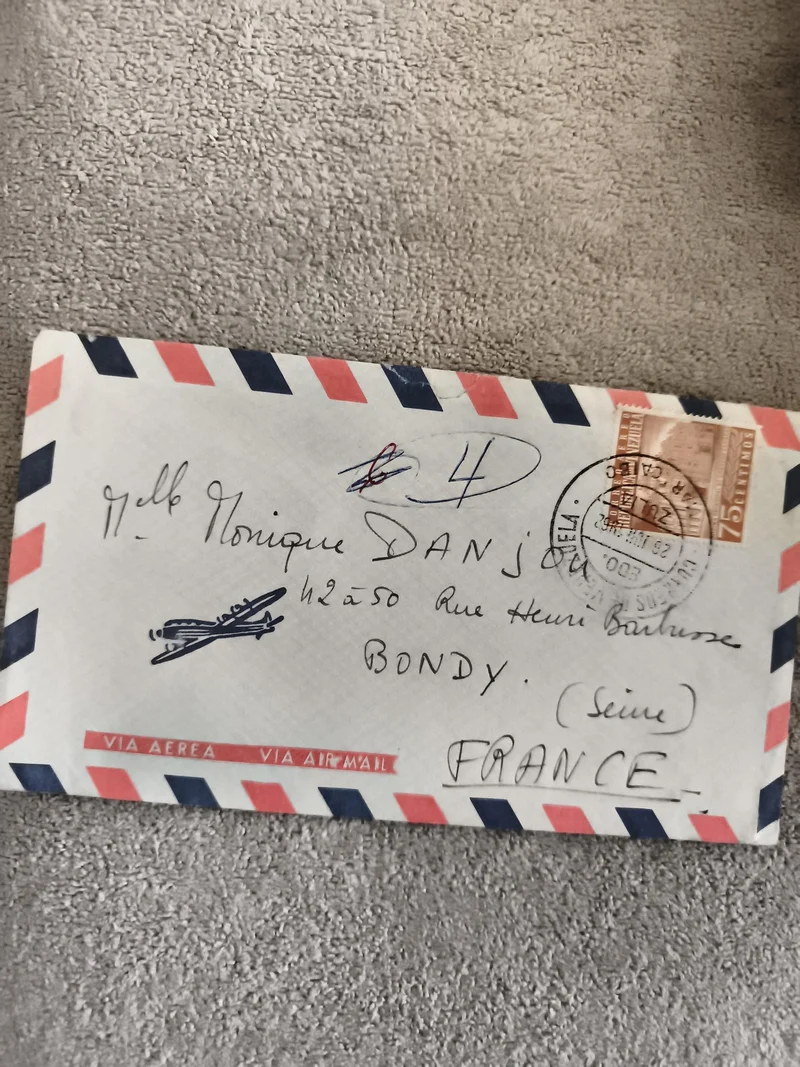 Lettre avion affranchie France 1962, enveloppe airmail tricolore, philatélie