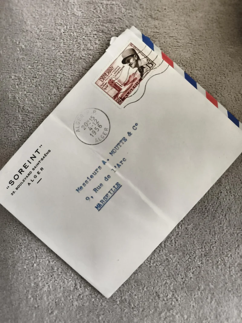 Lettre affranchie Algérie 1956 timbre militaire enveloppe SOREINT Marseille