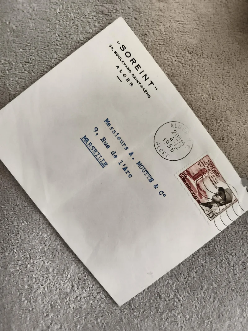 Lettre affranchie Algérie 1956 SOREINT timbre RF philatélie cachet Alger