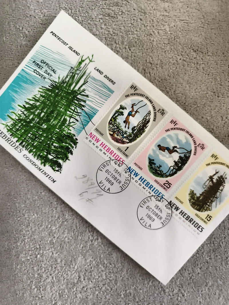 Enveloppe premier jour New Hebrides Pentecost Island 1969 timbres Land Divers