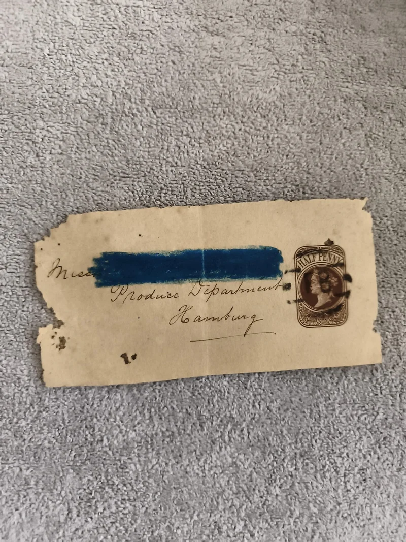 Fragment enveloppe timbrée Half Penny Royaume-Uni écriture manuscrite philatélie
