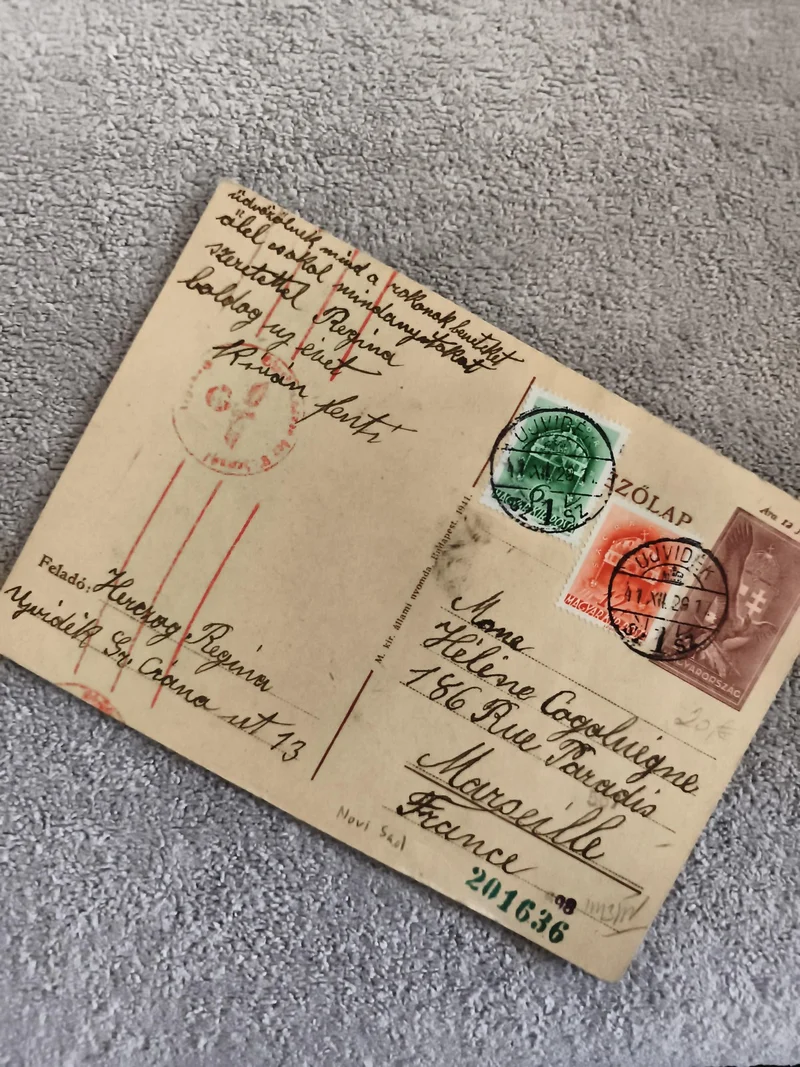 Carte postale Hongrie 1941 timbres oblitérés, Marseille, philatélie