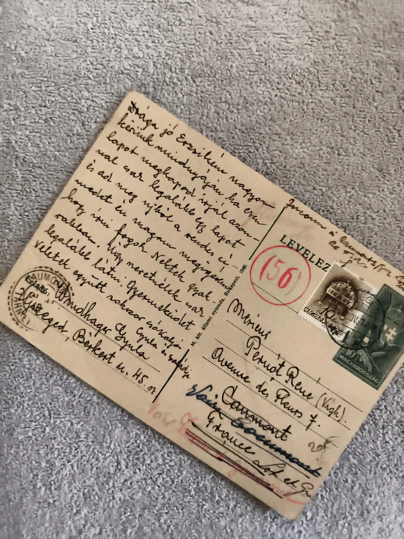 Carte postale Hongrie timbre 10f Croix Double oblitérée philatélie