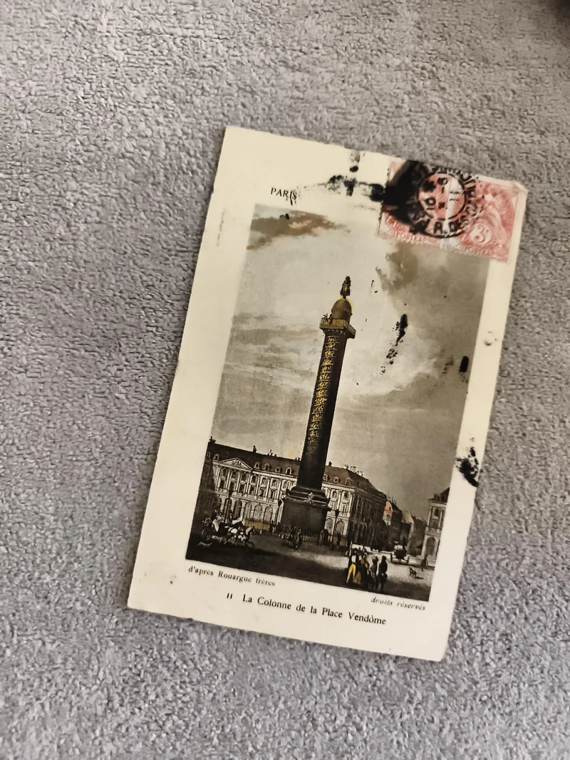 Carte postale ancienne Paris colonne Vendôme timbre 3c philatélie illustrée
